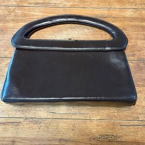 VTG- 50’s Sleek French Top Blck Leather Kisslock Mad Men Pocketbook Purse Clutch